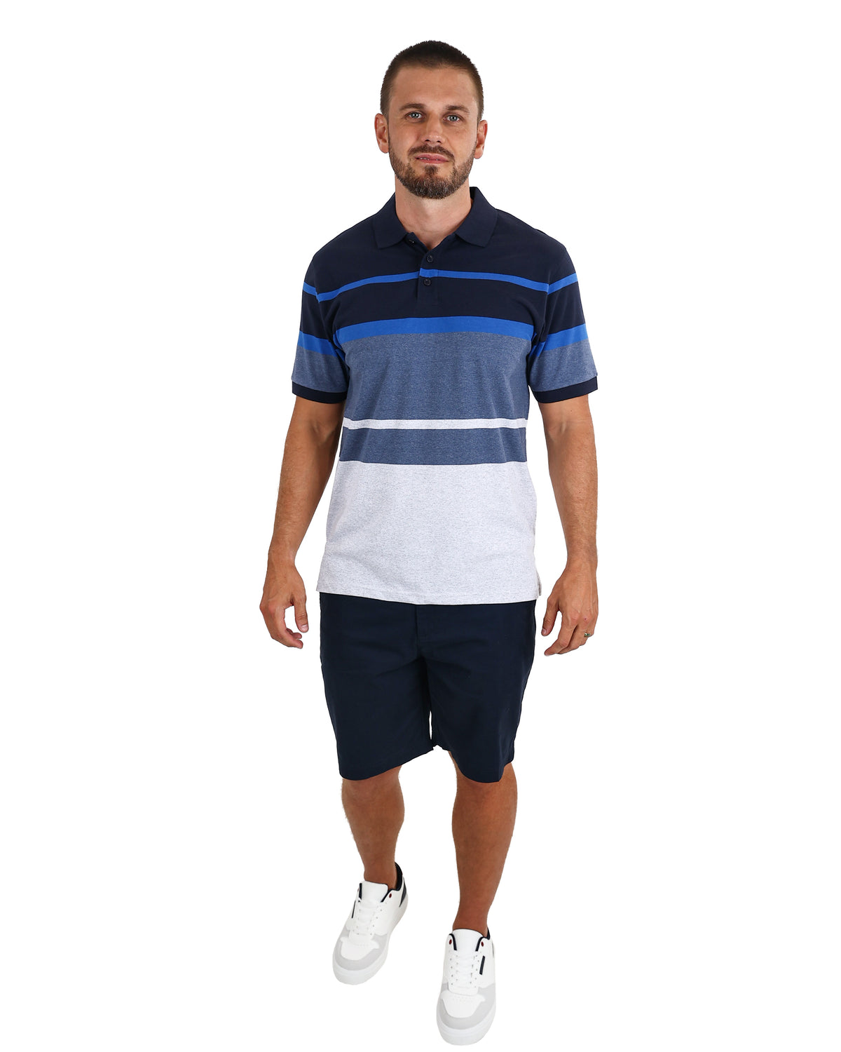 Short Sleeve Blue Mélange Stripe Golfer