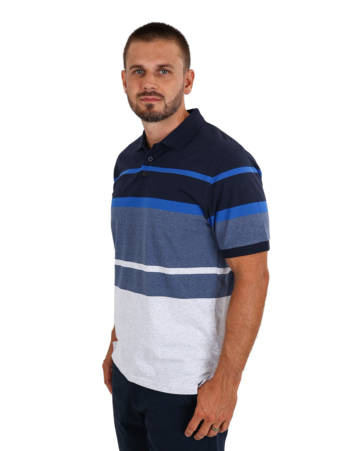 Short Sleeve Blue Mélange Stripe Golfer