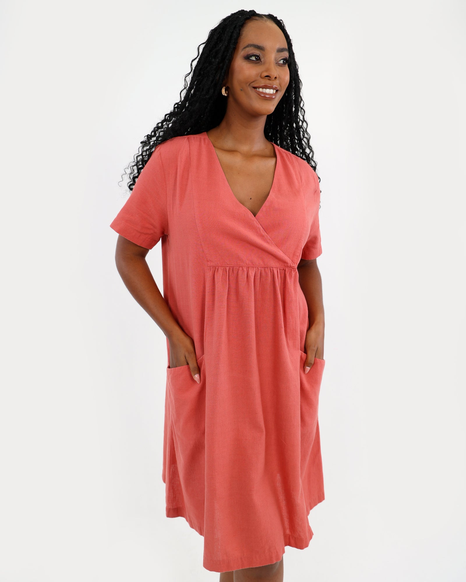 Refined Cotton Flex V-Neck Tunic Dress
