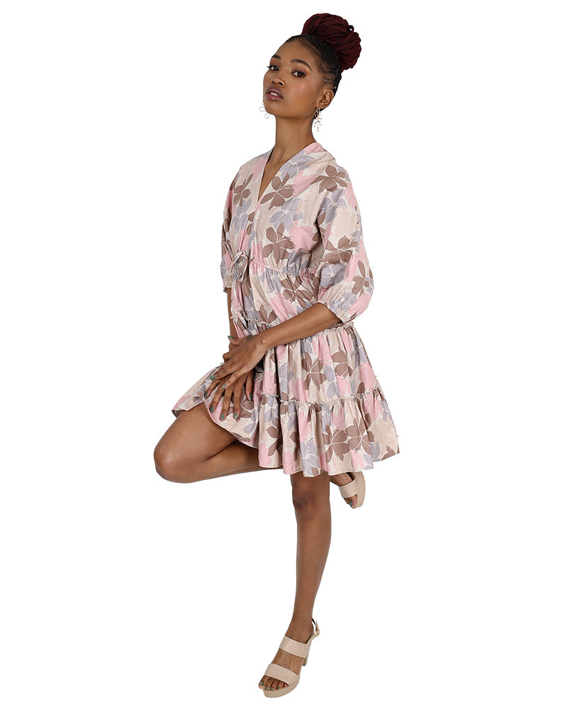 Labella Floral Kimono Tiered Mini Dress