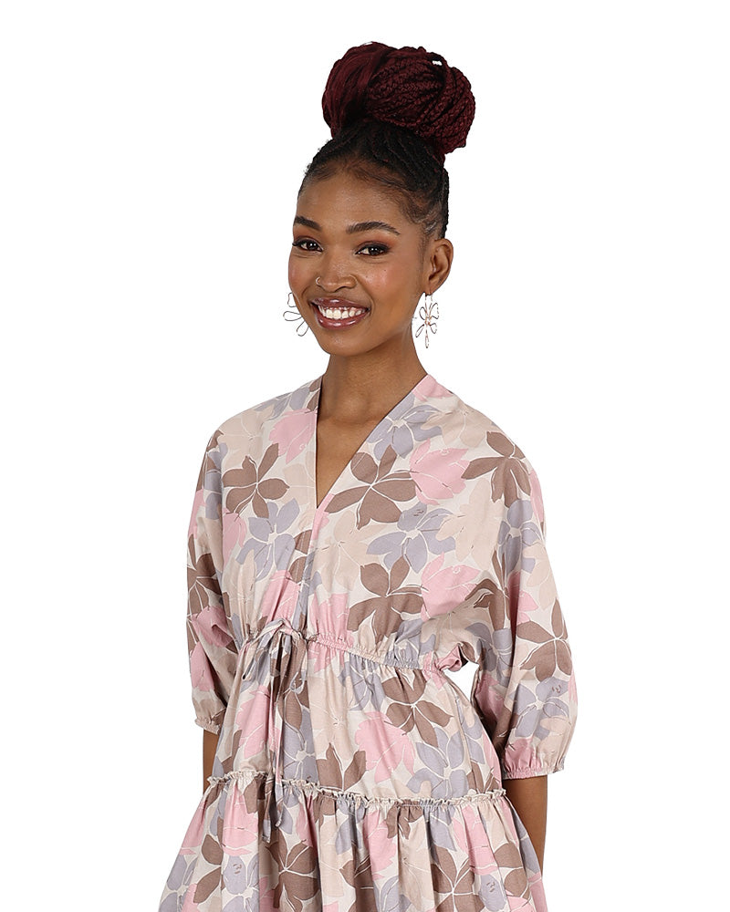 Labella Floral Kimono Tiered Mini Dress