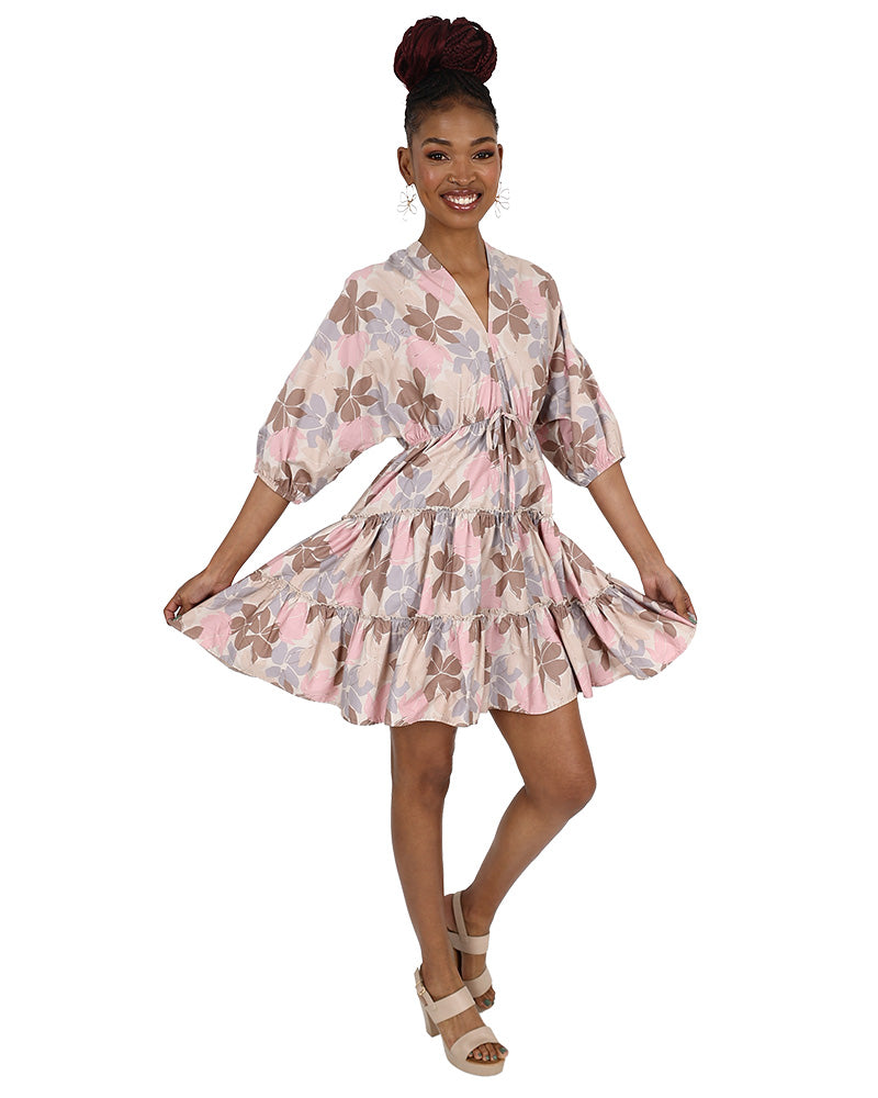 Labella Floral Kimono Tiered Mini Dress