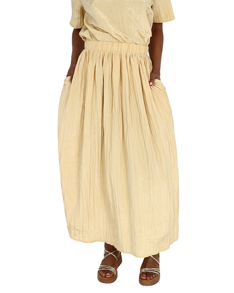 Yellow Crinkle Pull-Up Maxi Skirt