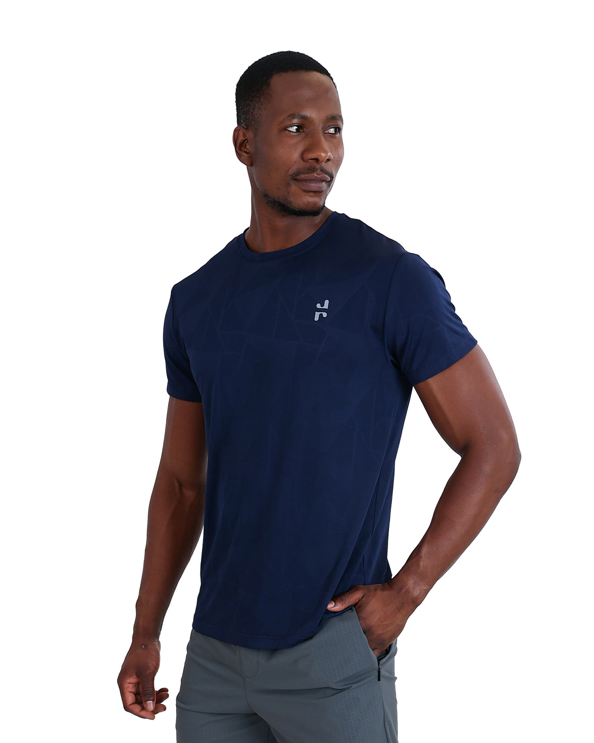 Short Sleeve Navy Geometric Print Active T-Shirt