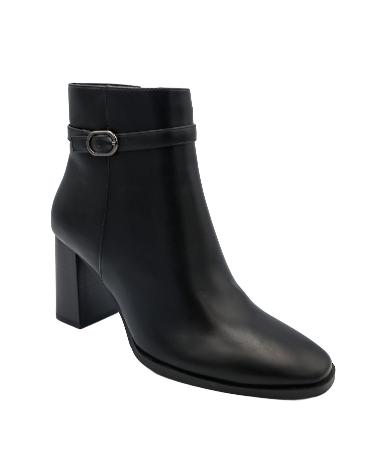 Black Buckle High Heel Ankle Boots