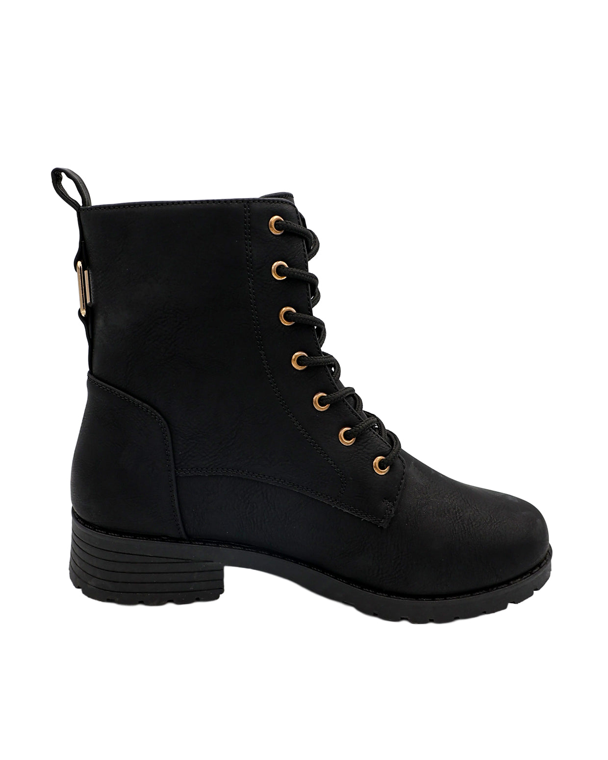 Black Back Buckle Lace Up Worker Boot