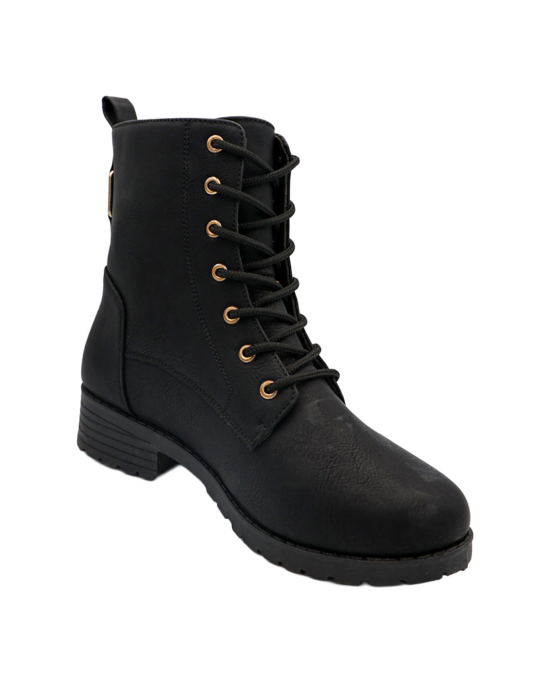 Black Back Buckle Lace Up Worker Boot