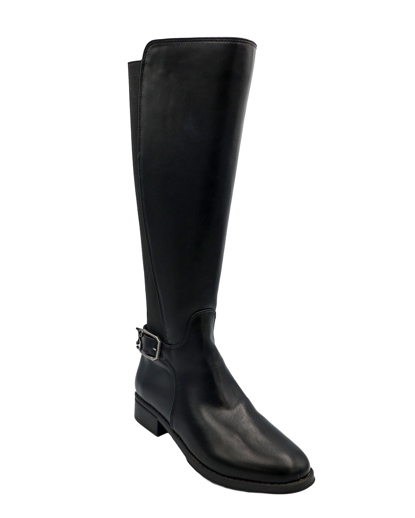Black Buckle Zip Up Calf Boot
