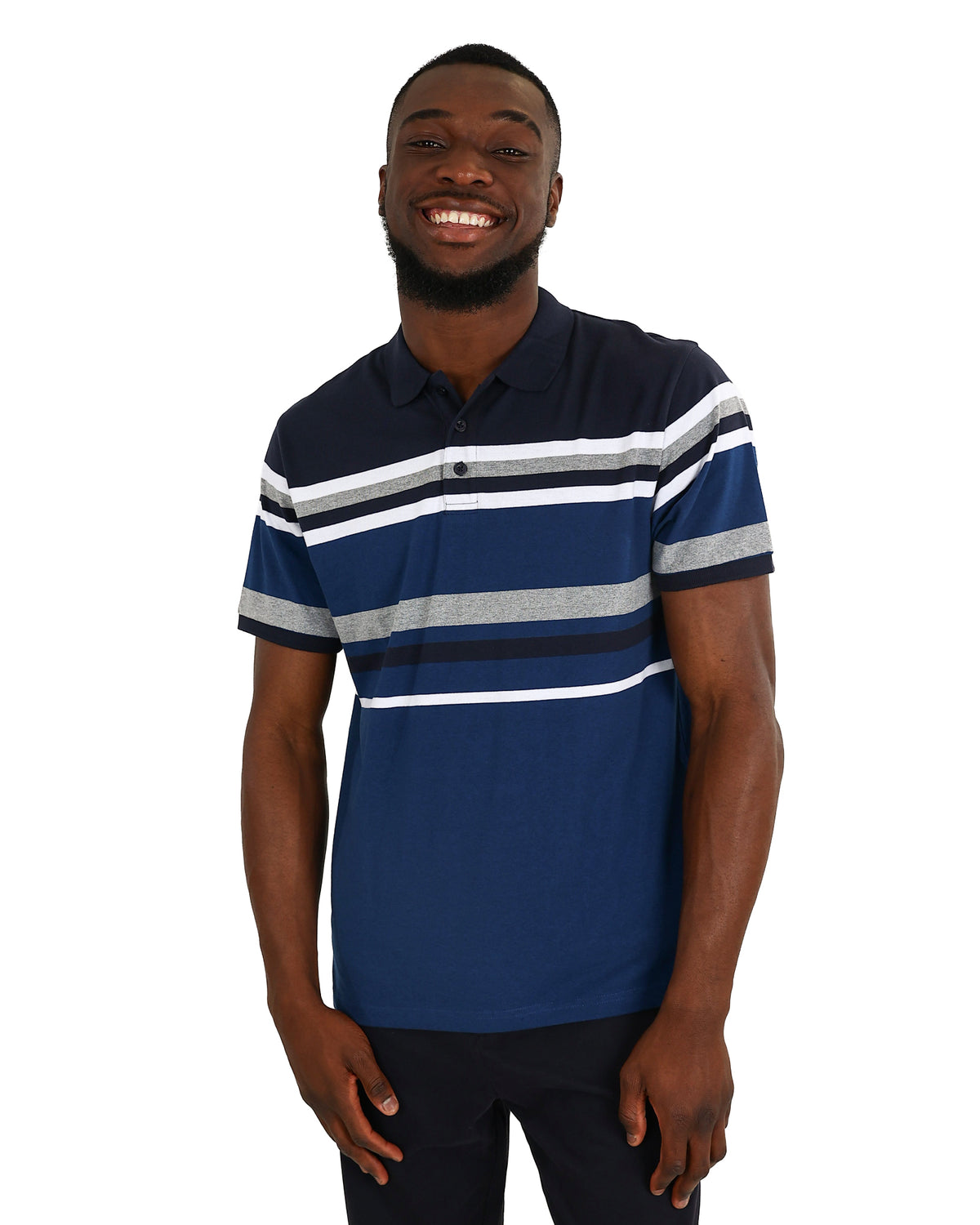 Short Sleeve Petrol & Navy Stripe Golfer