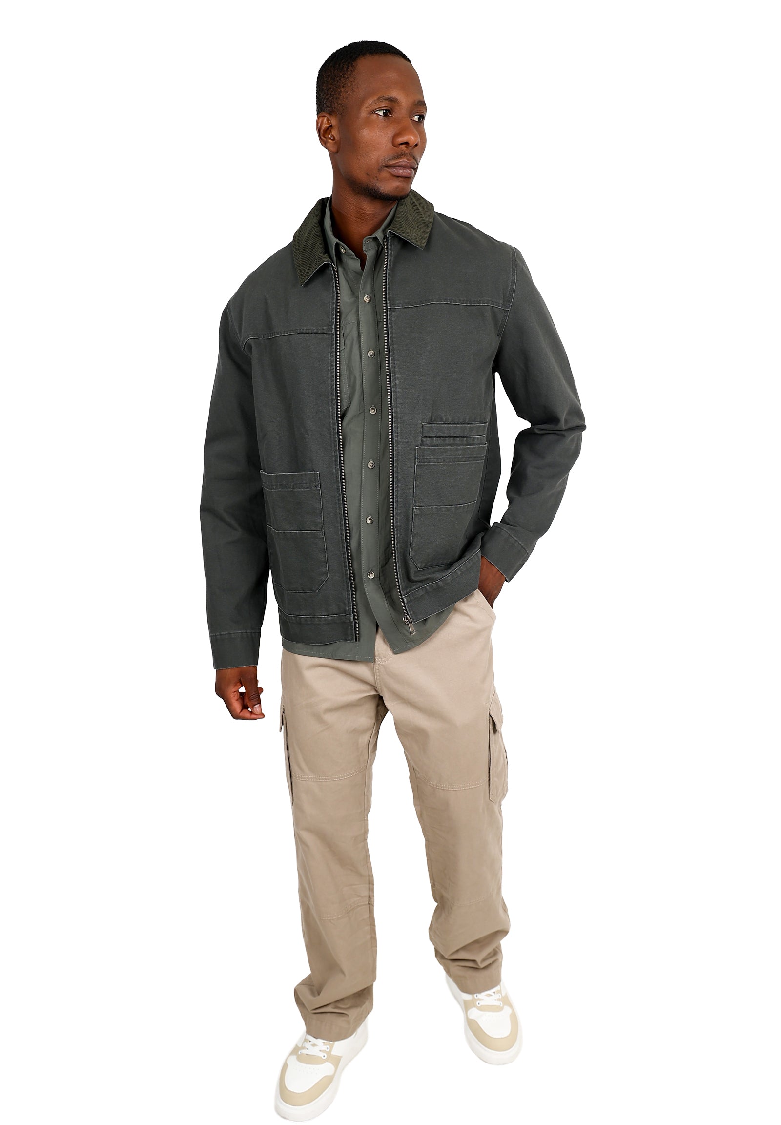 ジャケット・アウター OLDTOWN OVERALL STOUT TWILL Okavango Olive Zip Up Corduroy Collar Jacket