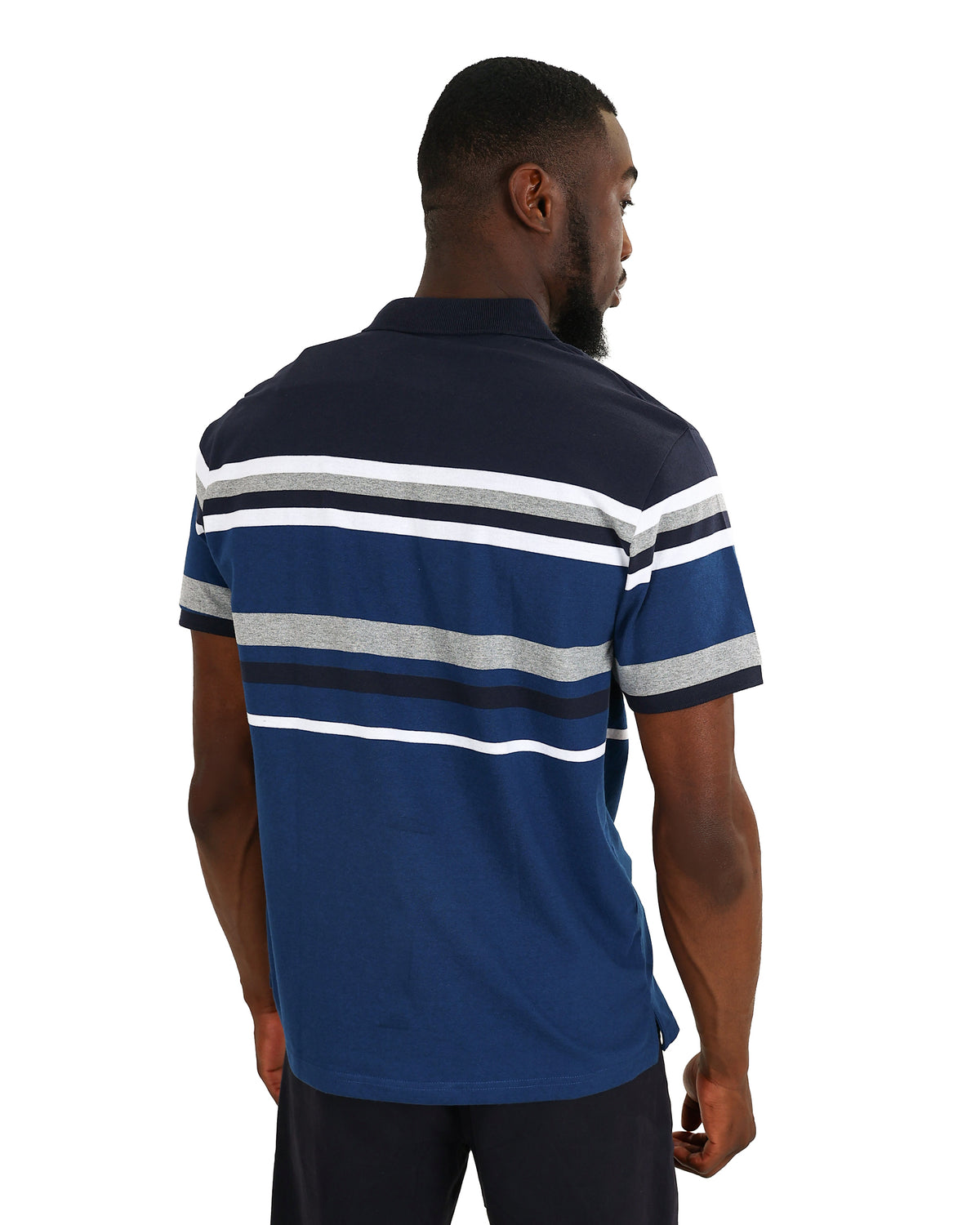 Short Sleeve Petrol & Navy Stripe Golfer
