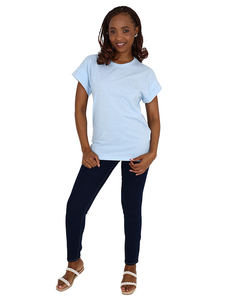 Short Sleeve Blue Turn Back T-Shirt