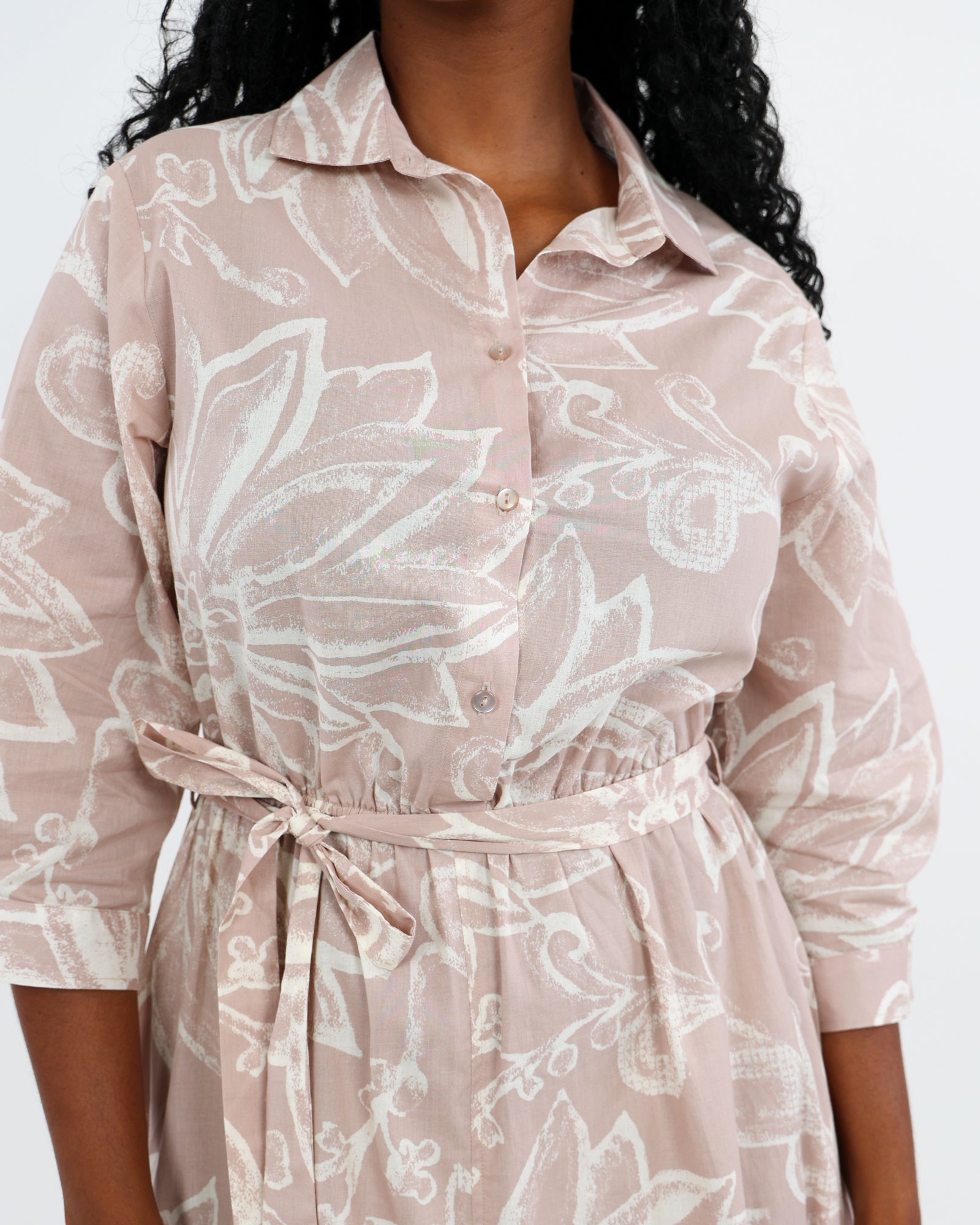 Stone Floral Print Cotton Midi Dress