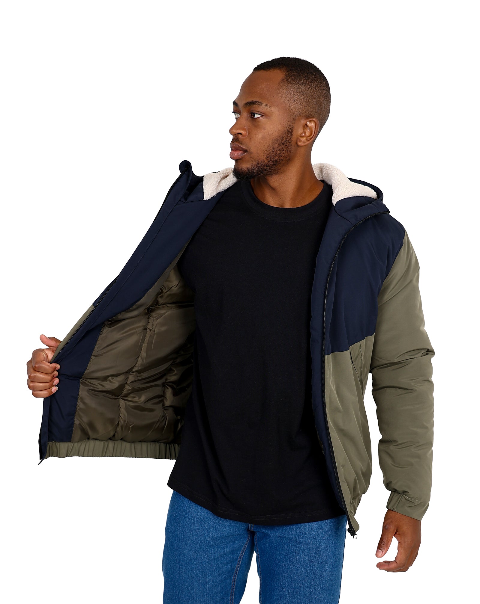 Okavango Olive Colour Block Outdoor Puffer Jacket