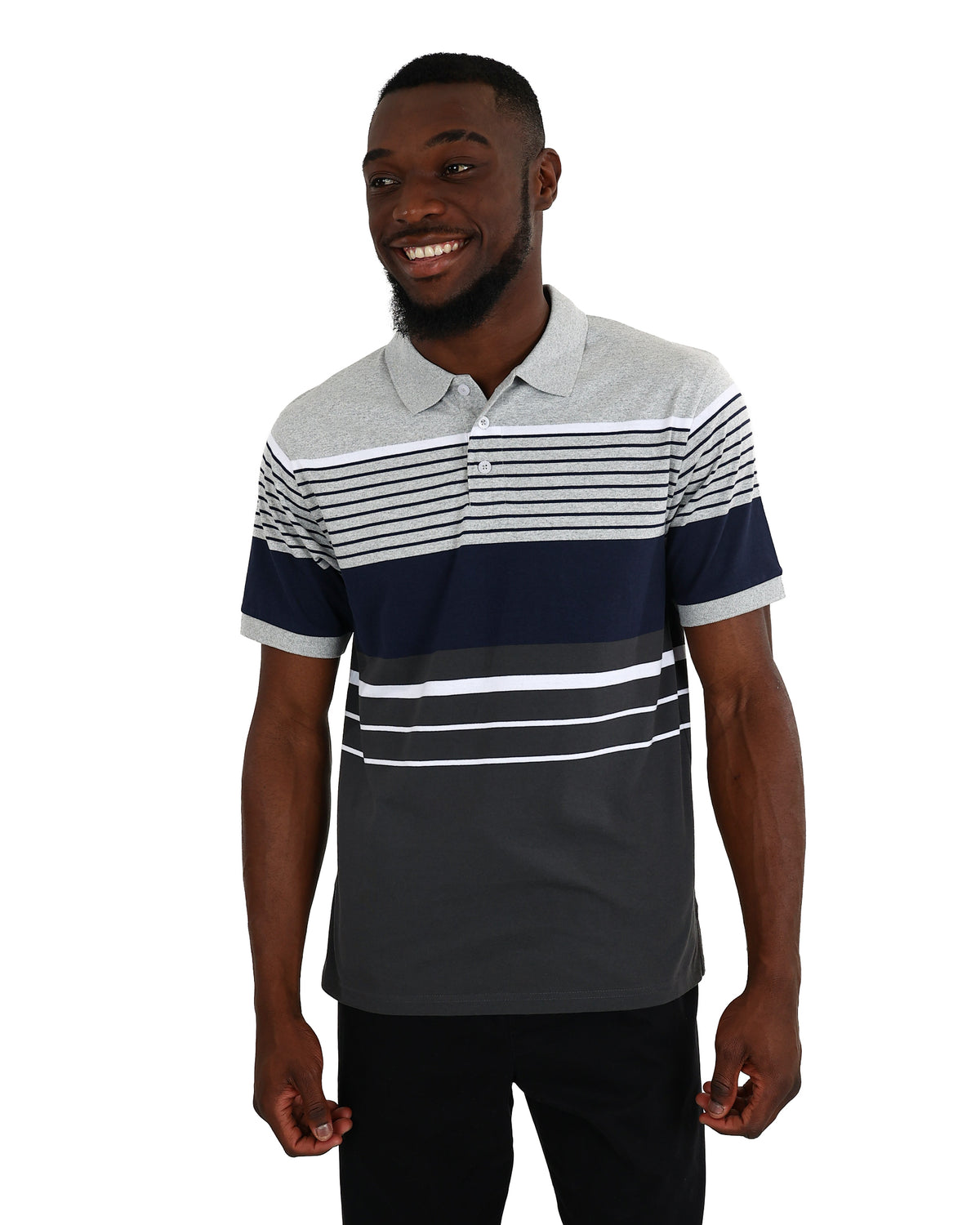 Short Sleeve Navy & Grey Stripe Golfer
