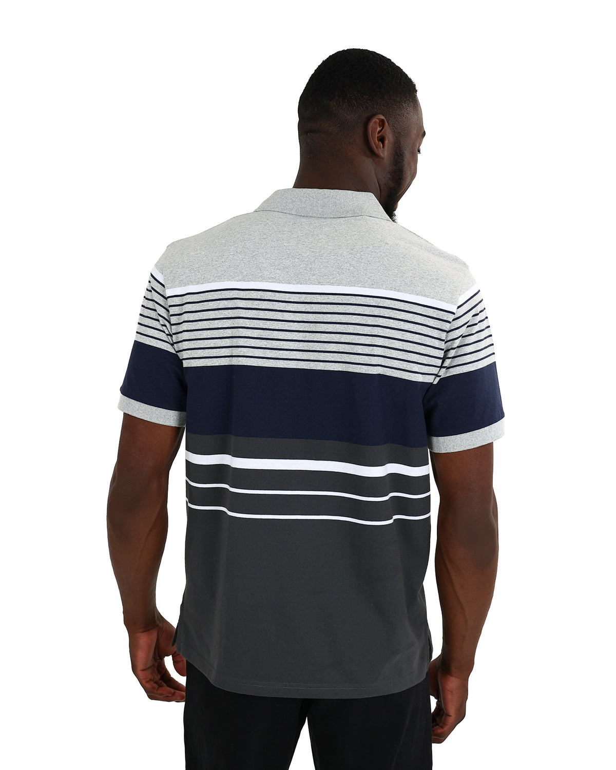 Short Sleeve Navy & Grey Stripe Golfer