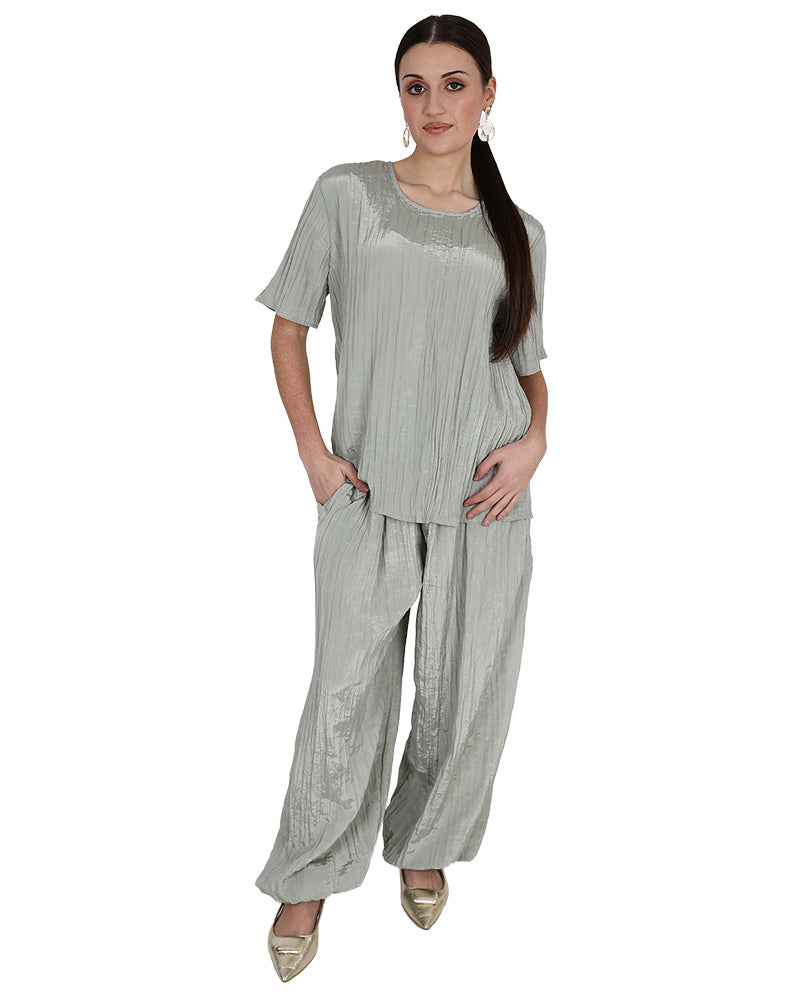 Short Sleeve Sage Crinkle Blouse