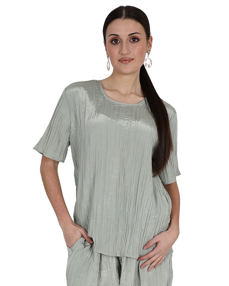 Short Sleeve Sage Crinkle Blouse