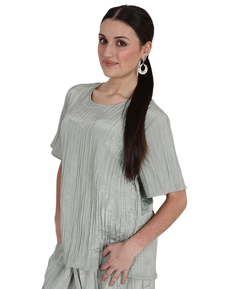 Short Sleeve Sage Crinkle Blouse