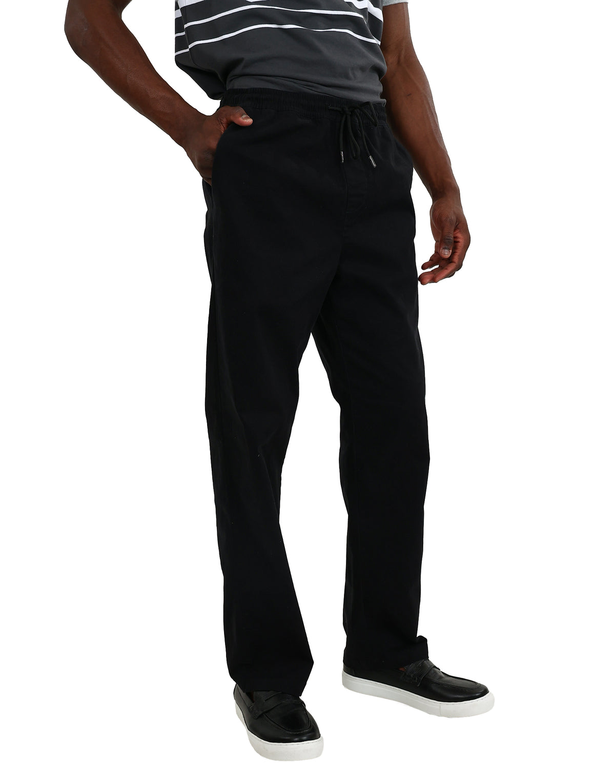 Black Elasticated Waist Open Hem Pants