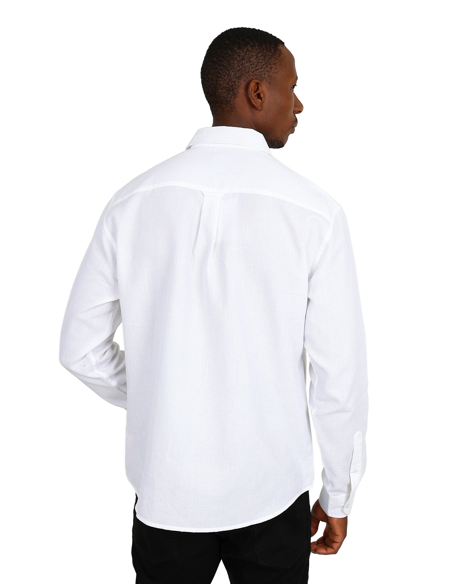 Long Sleeve White Waffle Textured Shirt