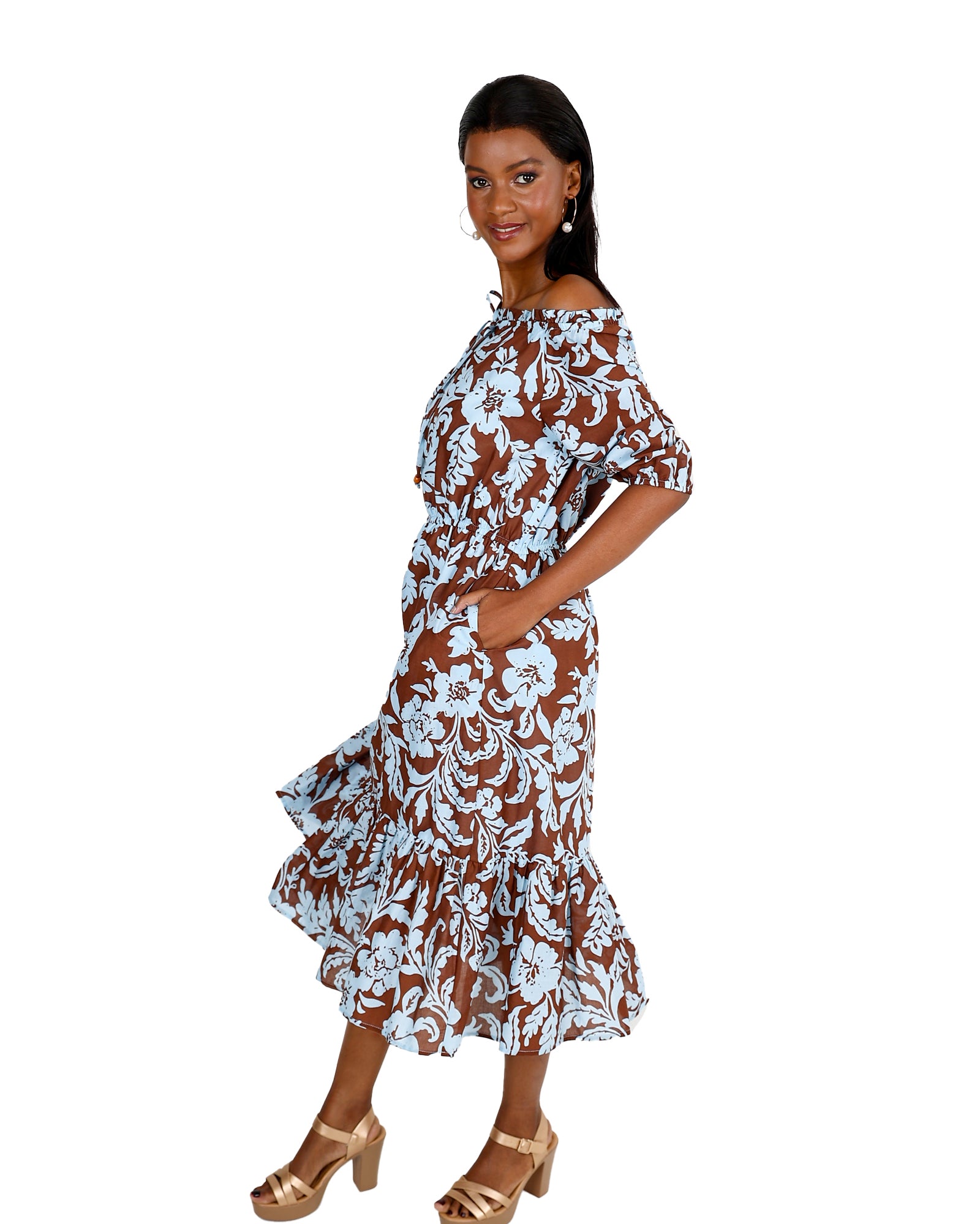 Mirelle Floral Off-Shoulder Cotton Dress