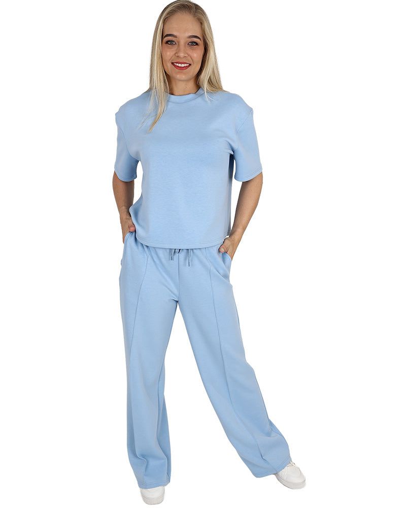 Light Blue Scuba Pintuck Pants
