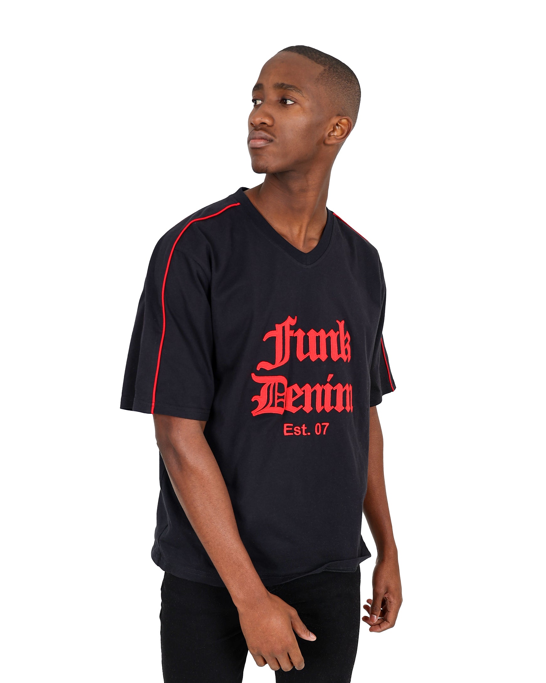 Funk Short Sleeve Black Appliqued T-Shirt