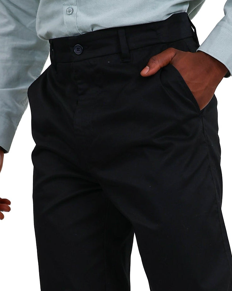 Straight Fit Black Cotton Chino