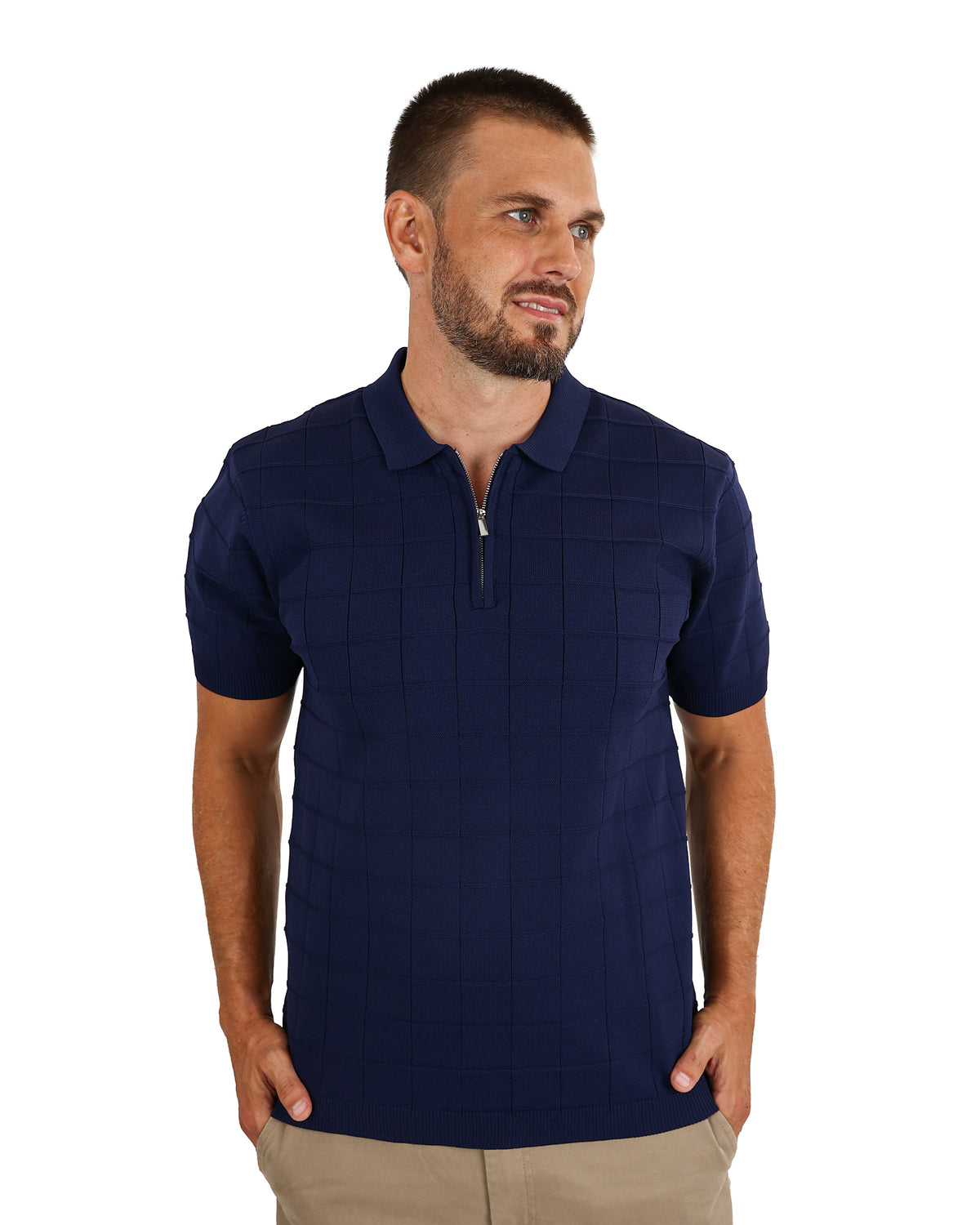 Short Sleeve Navy Zip Placket Golfer
