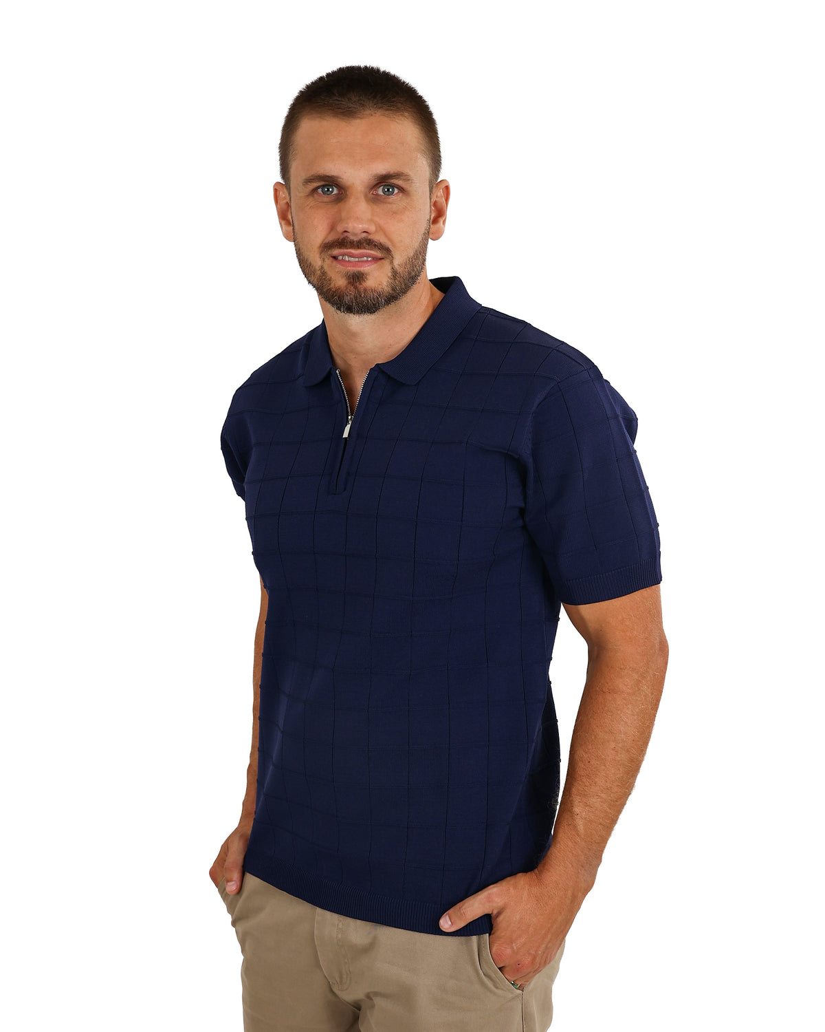 Short Sleeve Navy Zip Placket Golfer