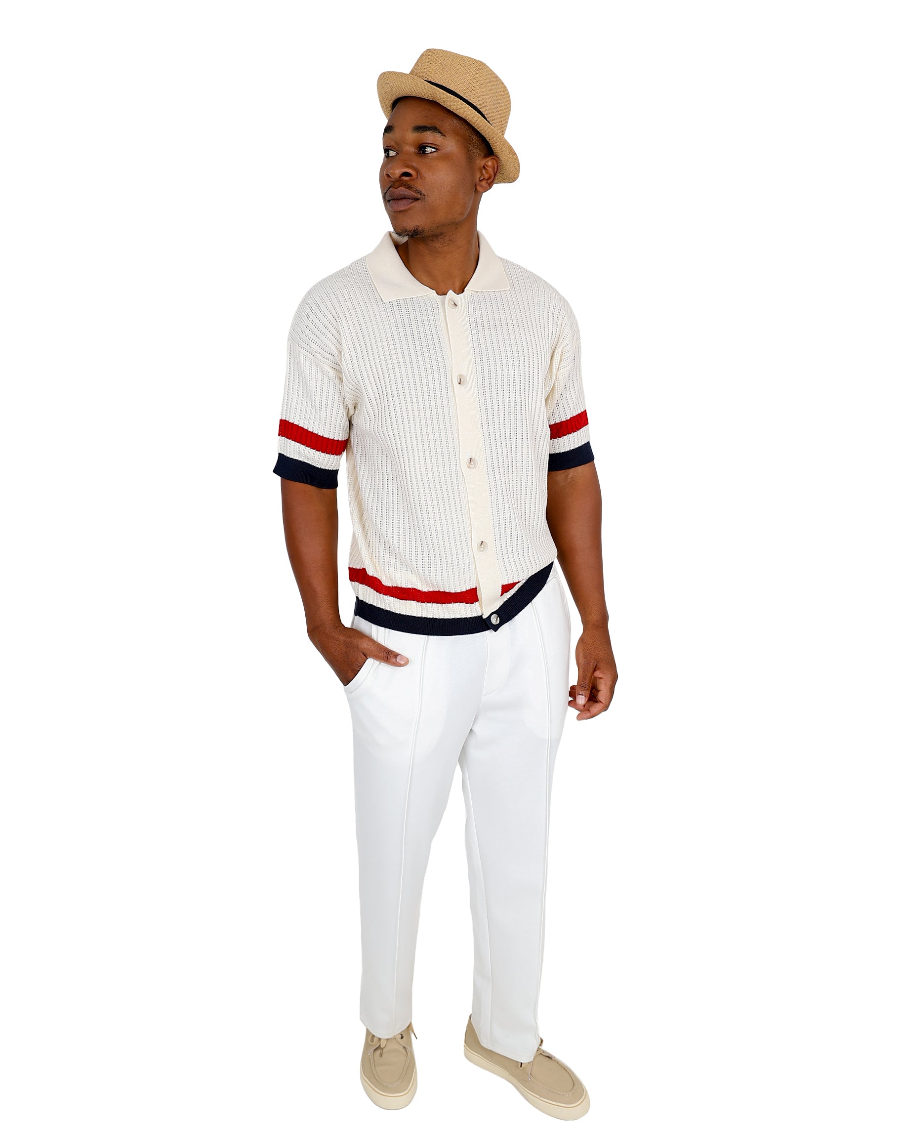 Funk Short Sleeve Cream Nautical Stripe Knitted Shirt