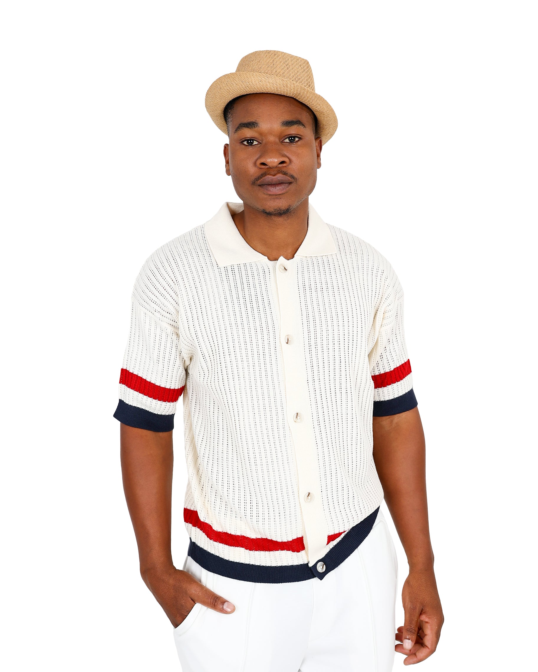 Funk Short Sleeve Cream Nautical Stripe Knitted Shirt