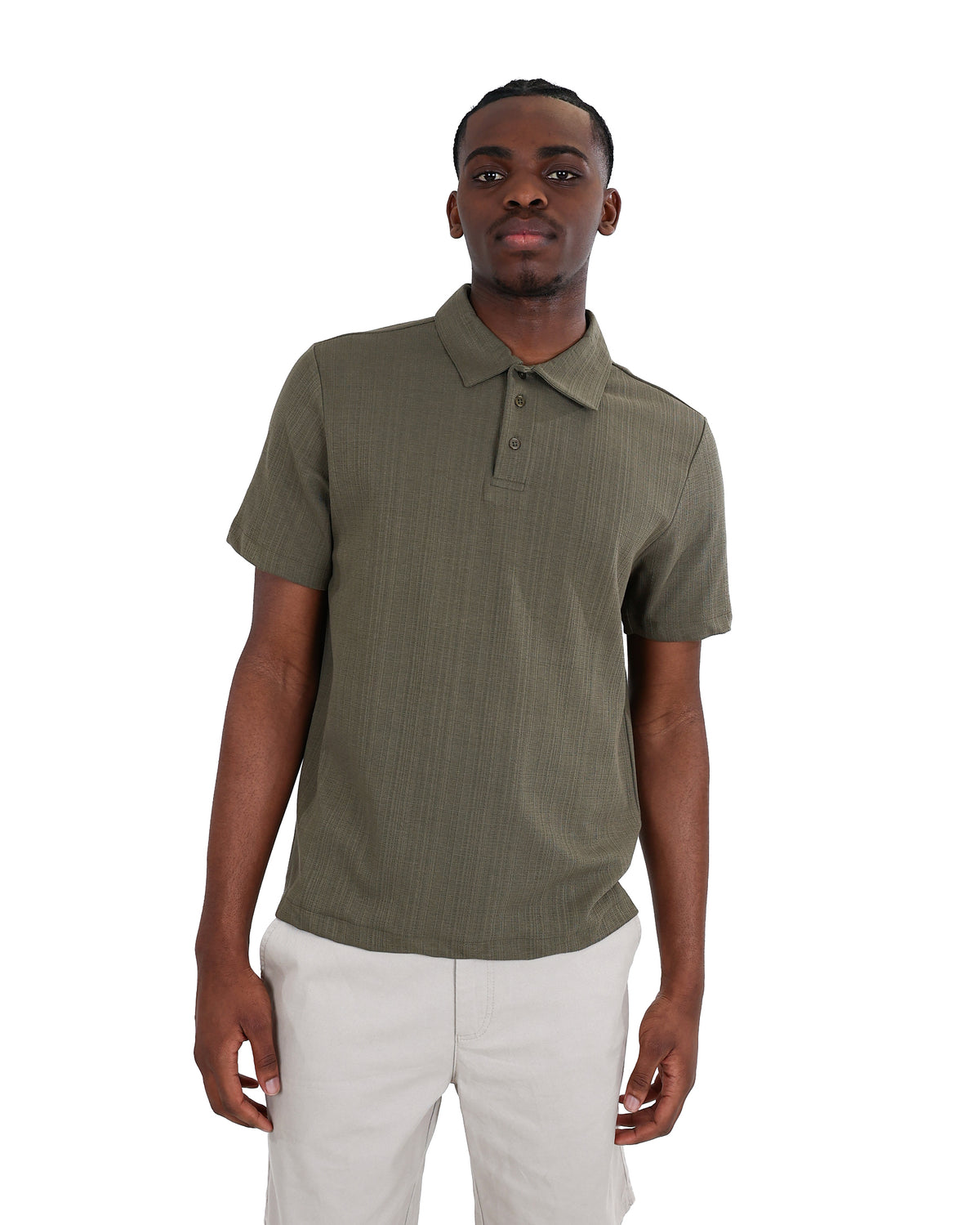 Short Sleeve Olive Cotton Blend Textured Golfer
