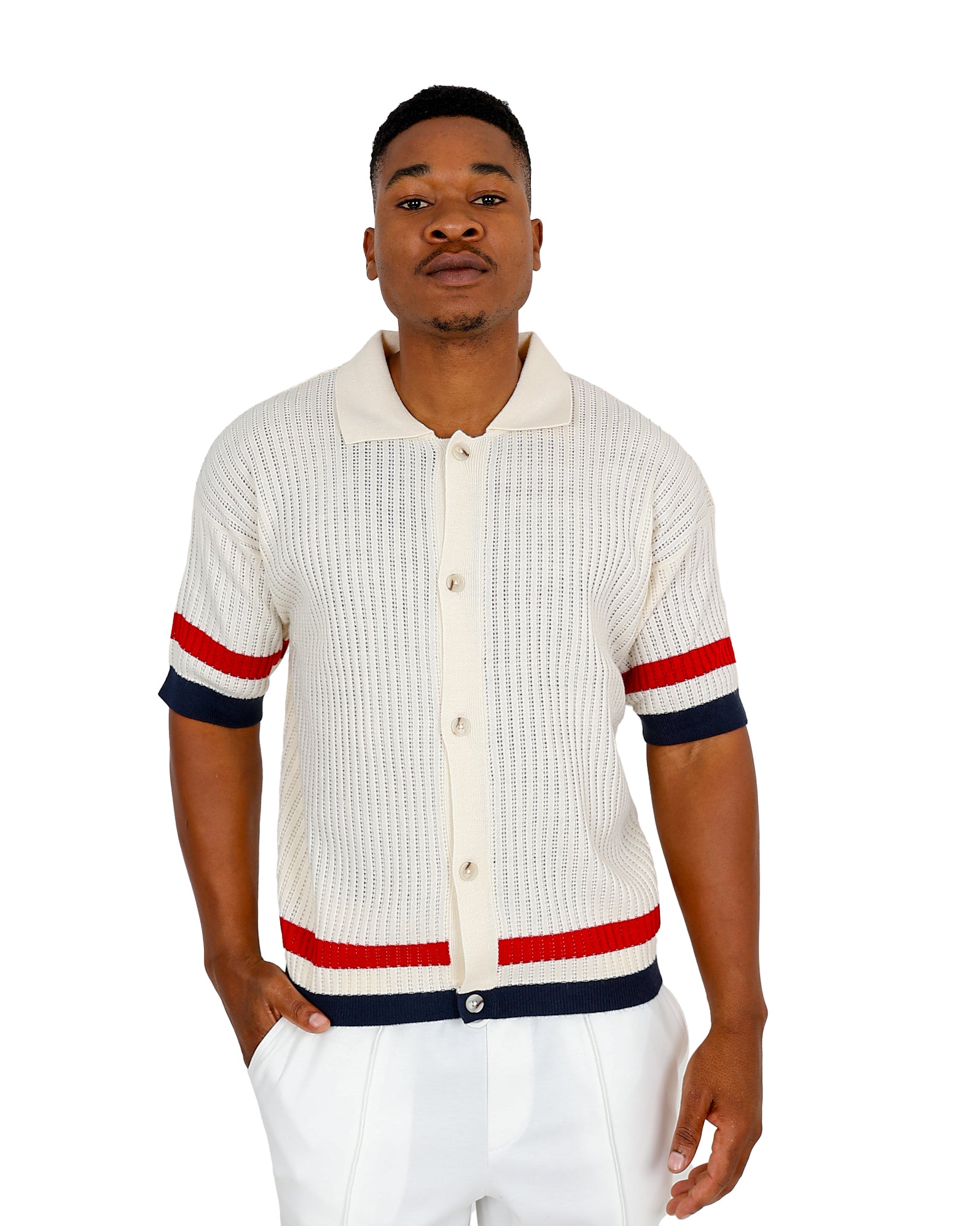 Funk Short Sleeve Cream Nautical Stripe Knitted Shirt