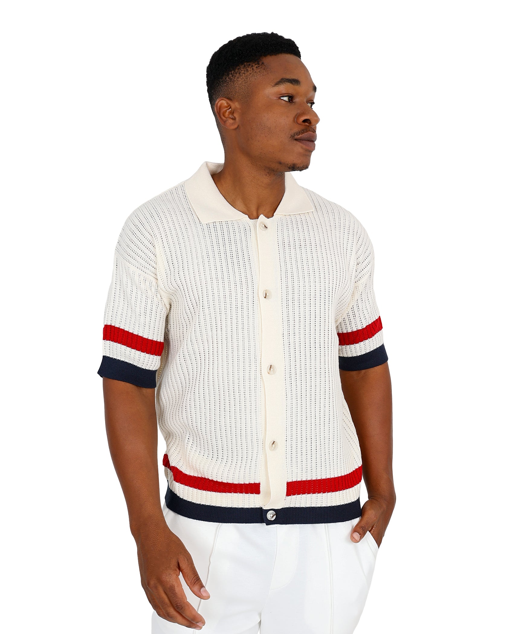Funk Short Sleeve Cream Nautical Stripe Knitted Shirt