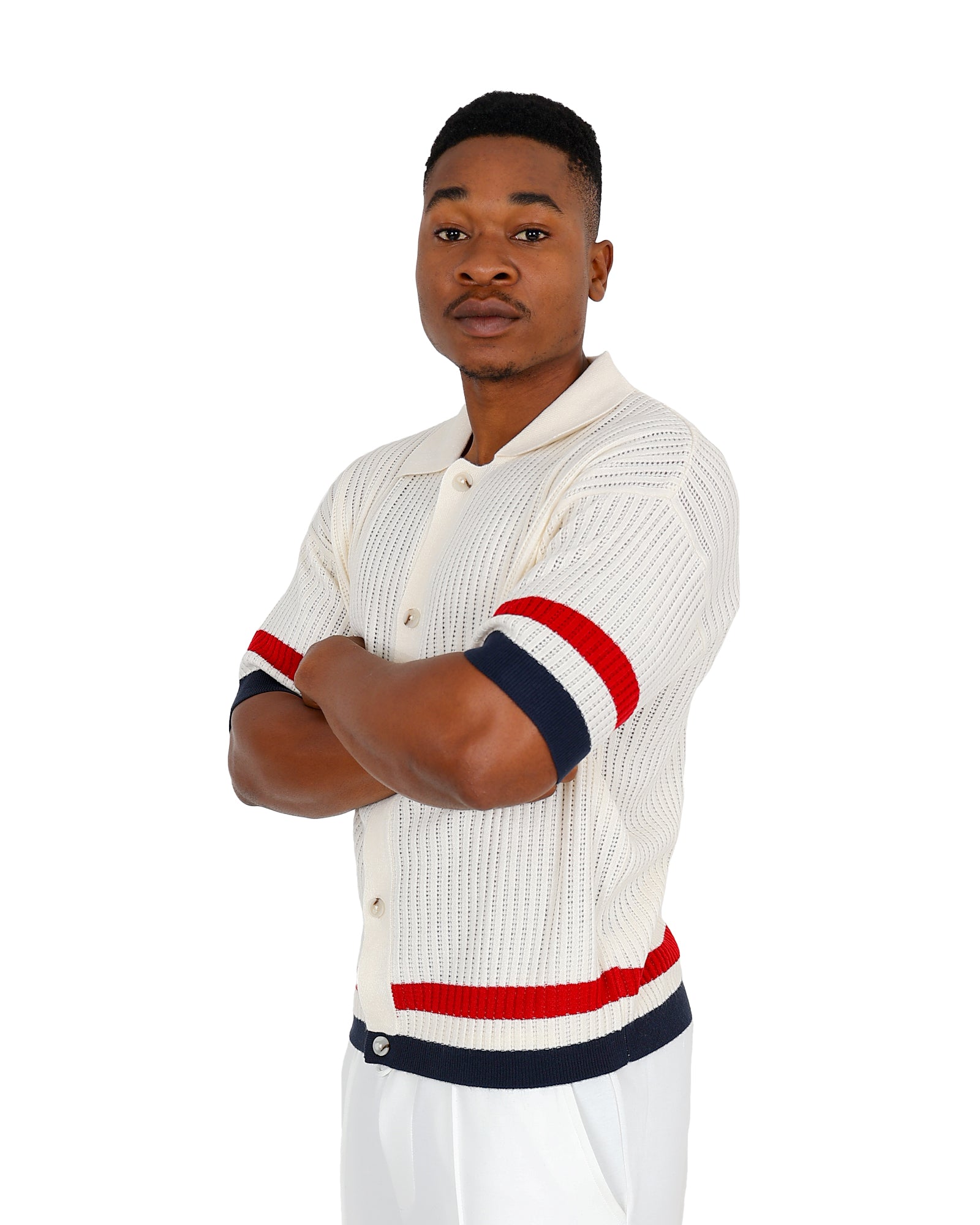 Funk Short Sleeve Cream Nautical Stripe Knitted Shirt