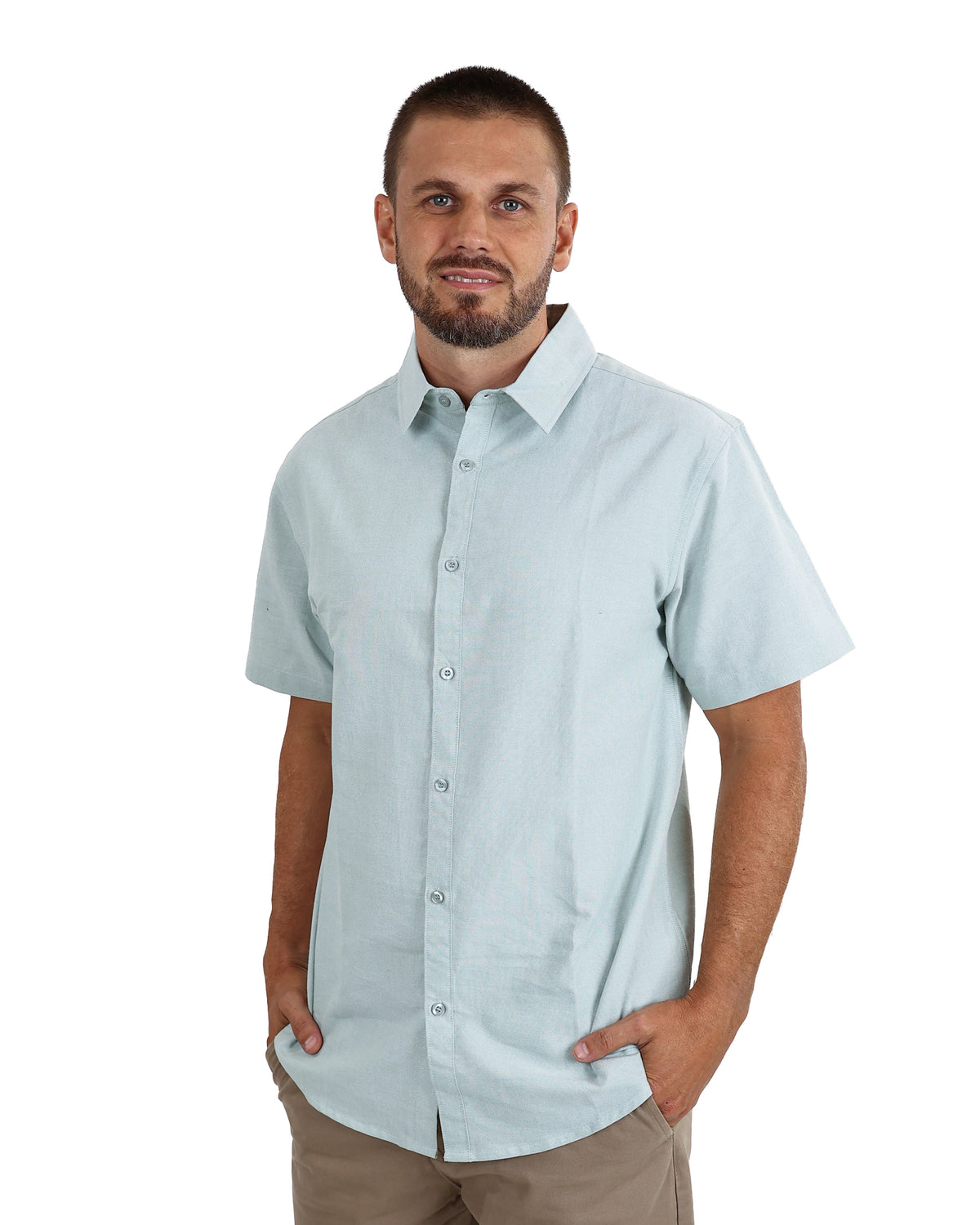 Short Sleeve Mini Oxford Sage Cotton Shirt