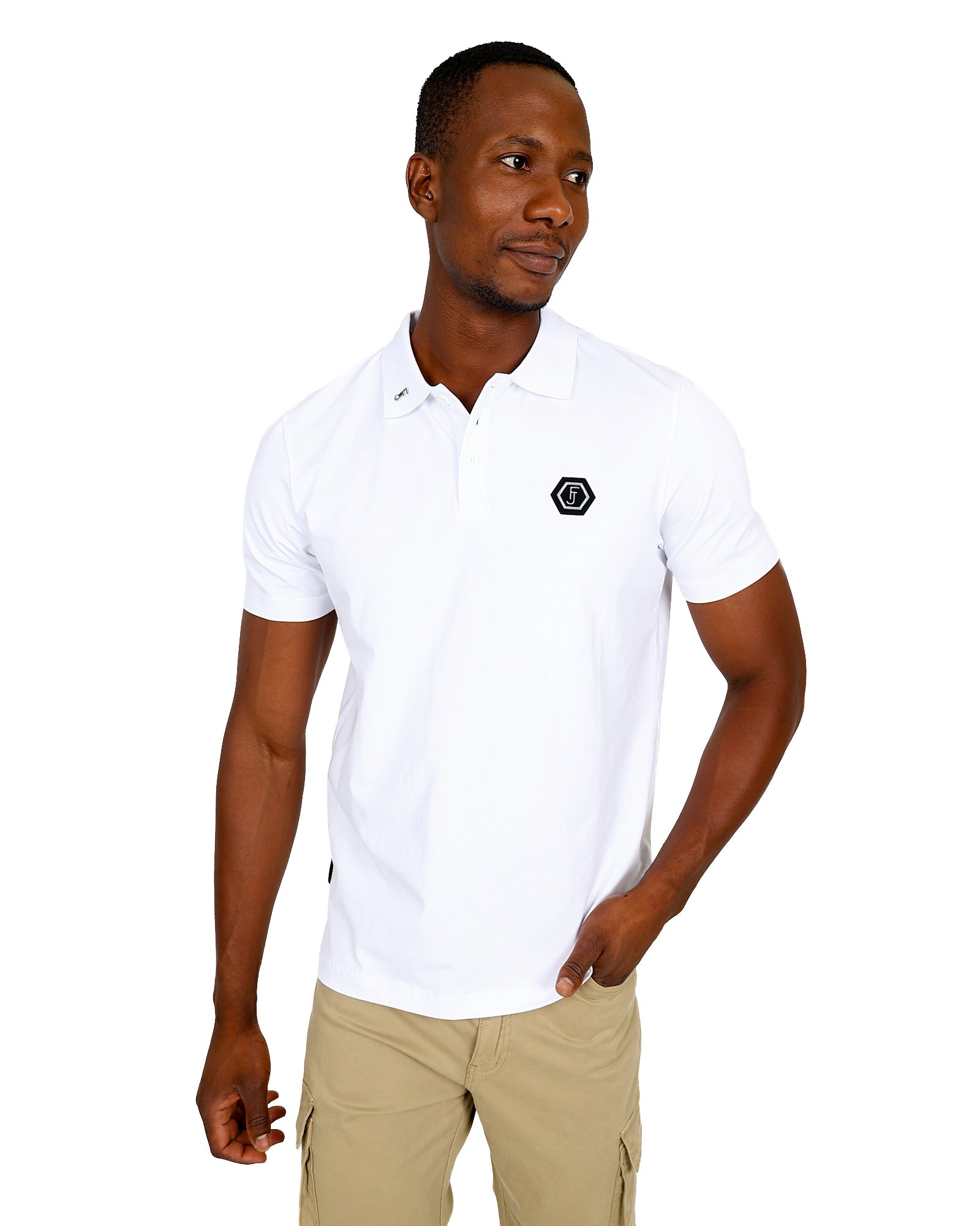 Ferrani Emblem Short Sleeve White Cotton Lycra Golfer