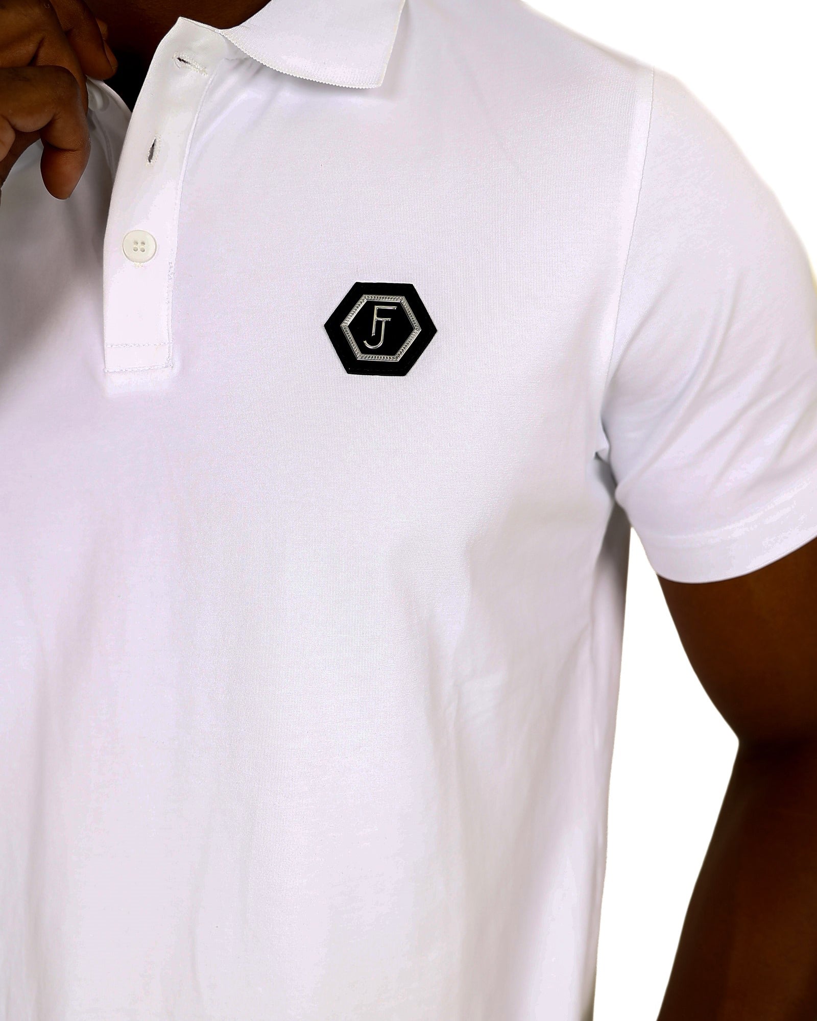 Ferrani Emblem Short Sleeve White Cotton Lycra Golfer