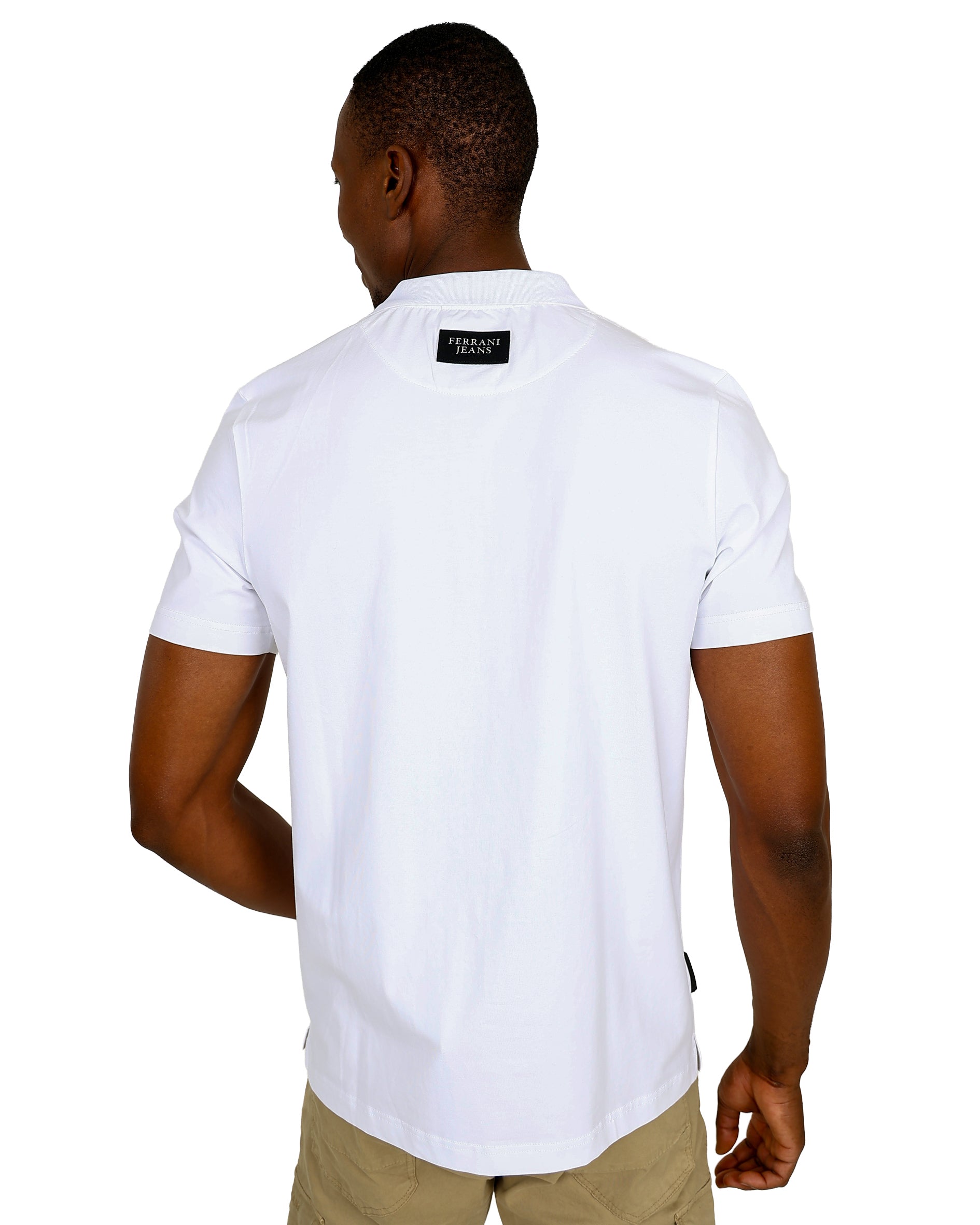 Ferrani Emblem Short Sleeve White Cotton Lycra Golfer