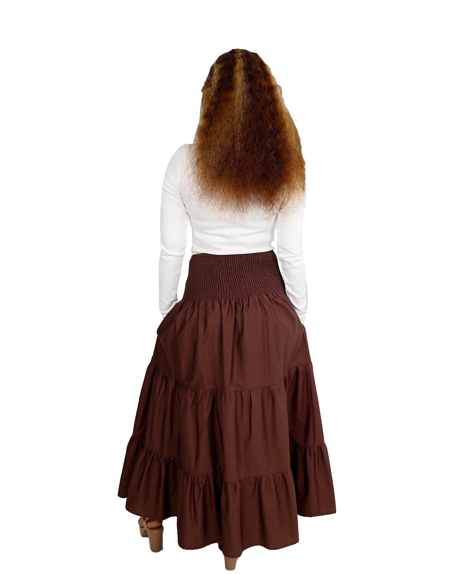 Liora Ruched Waist Tiered Maxi Skirt