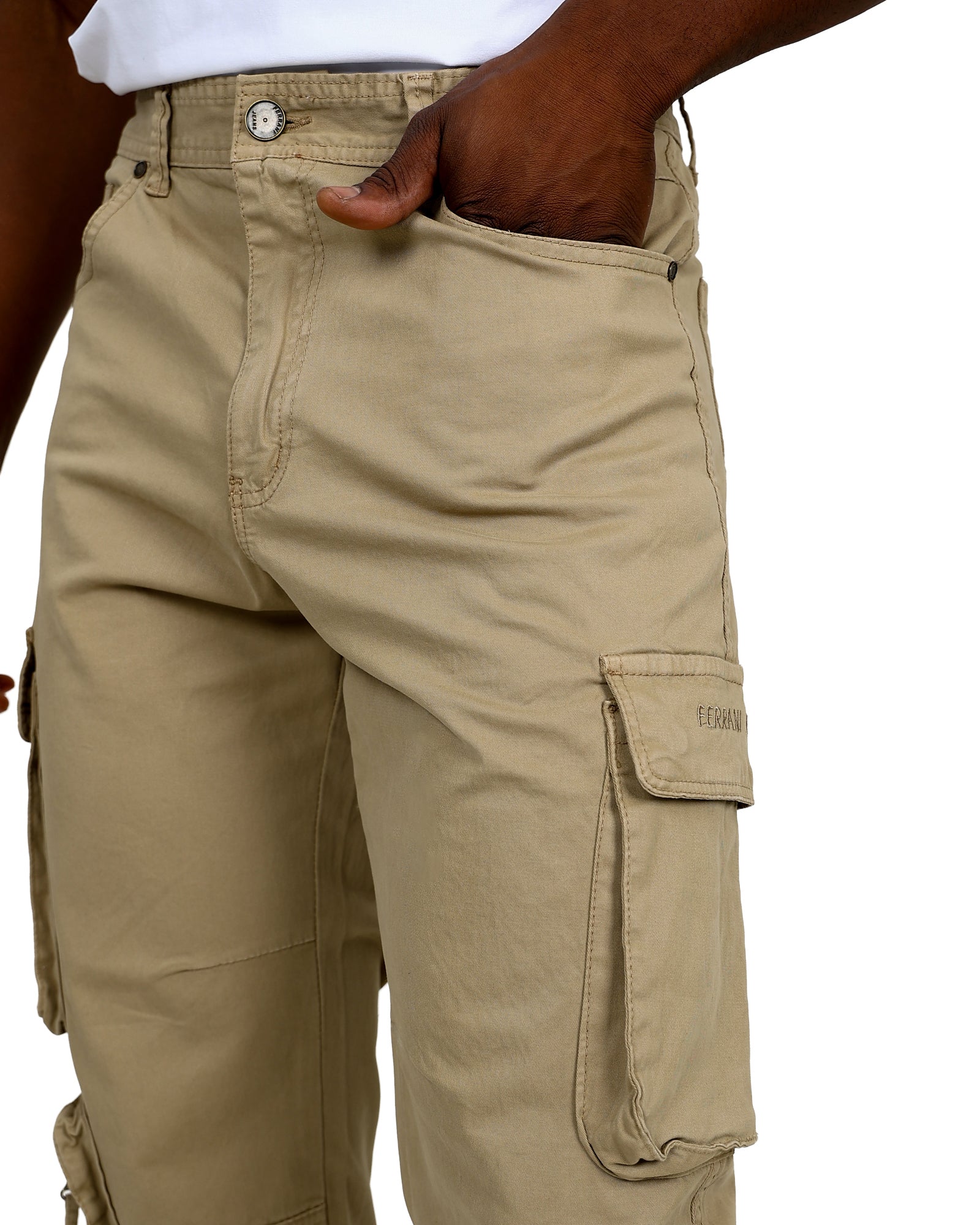 Ferrani Khaki 5 Pocket Cotton Stretch Cargo Pants