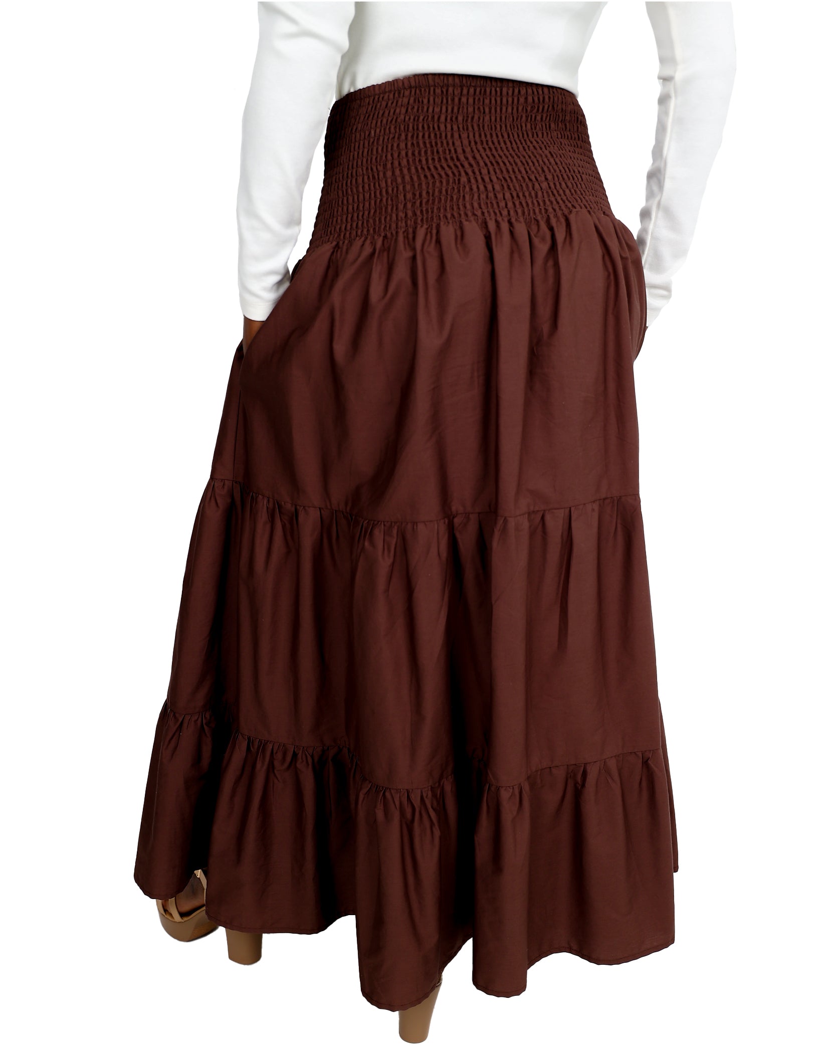 Liora Ruched Waist Tiered Maxi Skirt