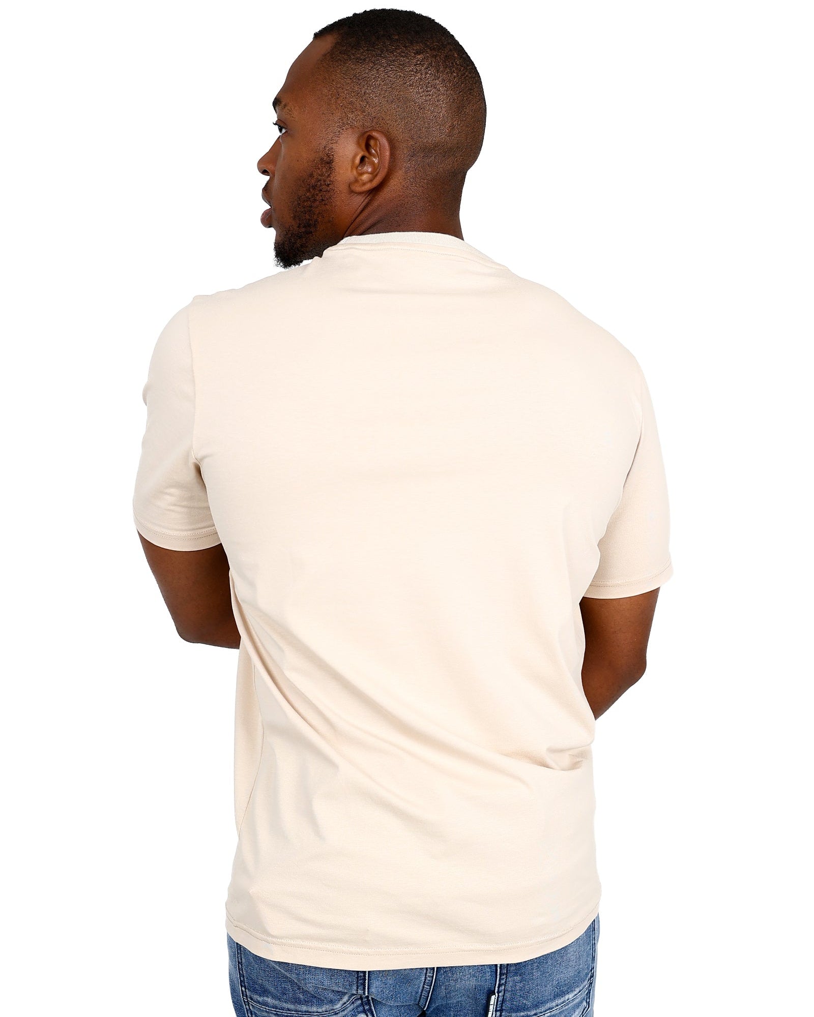 Ferrani Short Sleeve Jacquard Neck Design Cream T-Shirt