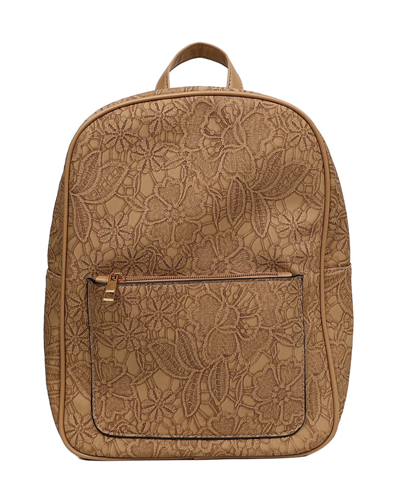 Camel Floral Embossed Backpack