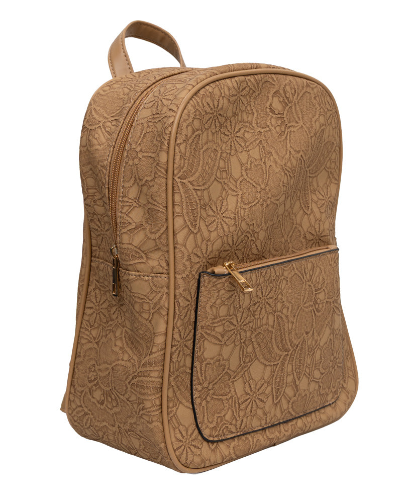 Camel Floral Embossed Backpack