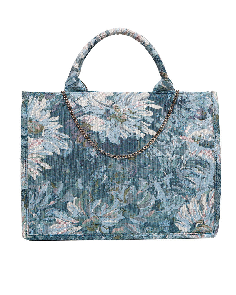Blue Damask Canvas Handbag