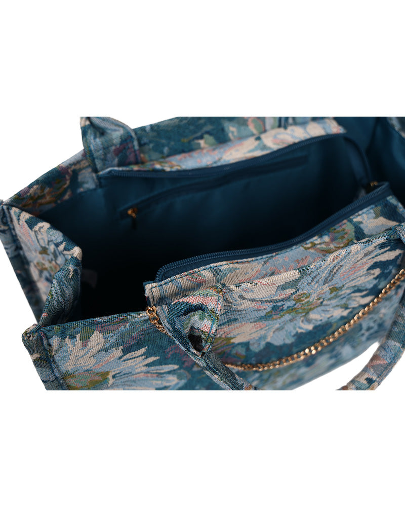 Blue Damask Canvas Handbag