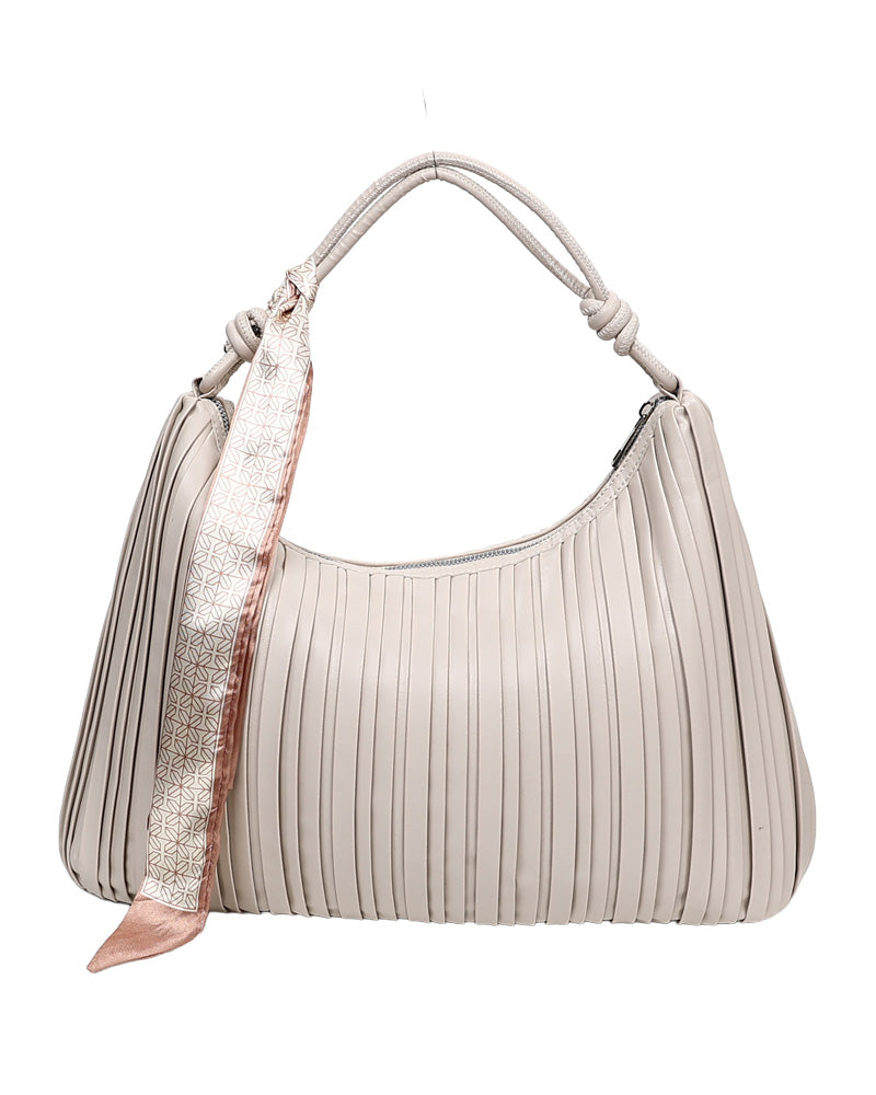 Nude Pleated Slouch Shoulder Handbag